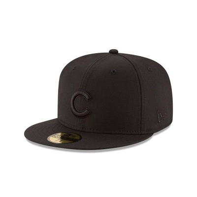 Black Chicago Cubs Hat - New Era MLB Black On Black 59FIFTY Fitted Caps USA7362941